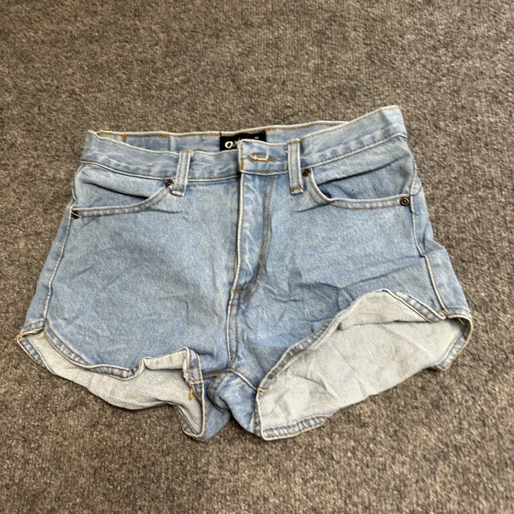 Oops!! Jeans Shorts Womens Size M Light Wash High Waisted Cheeky Denim Festival